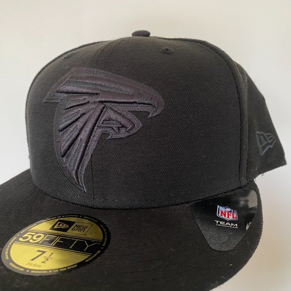Nwt RARE Black Out Atlanta Falcons New Era 59Fifty Fitted NFL Hat Cap 7 1/2 ATL - Picture 2 of 5